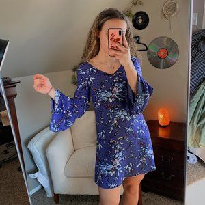 LOFT Frosted Branch Floral Bell Sleeve Dress